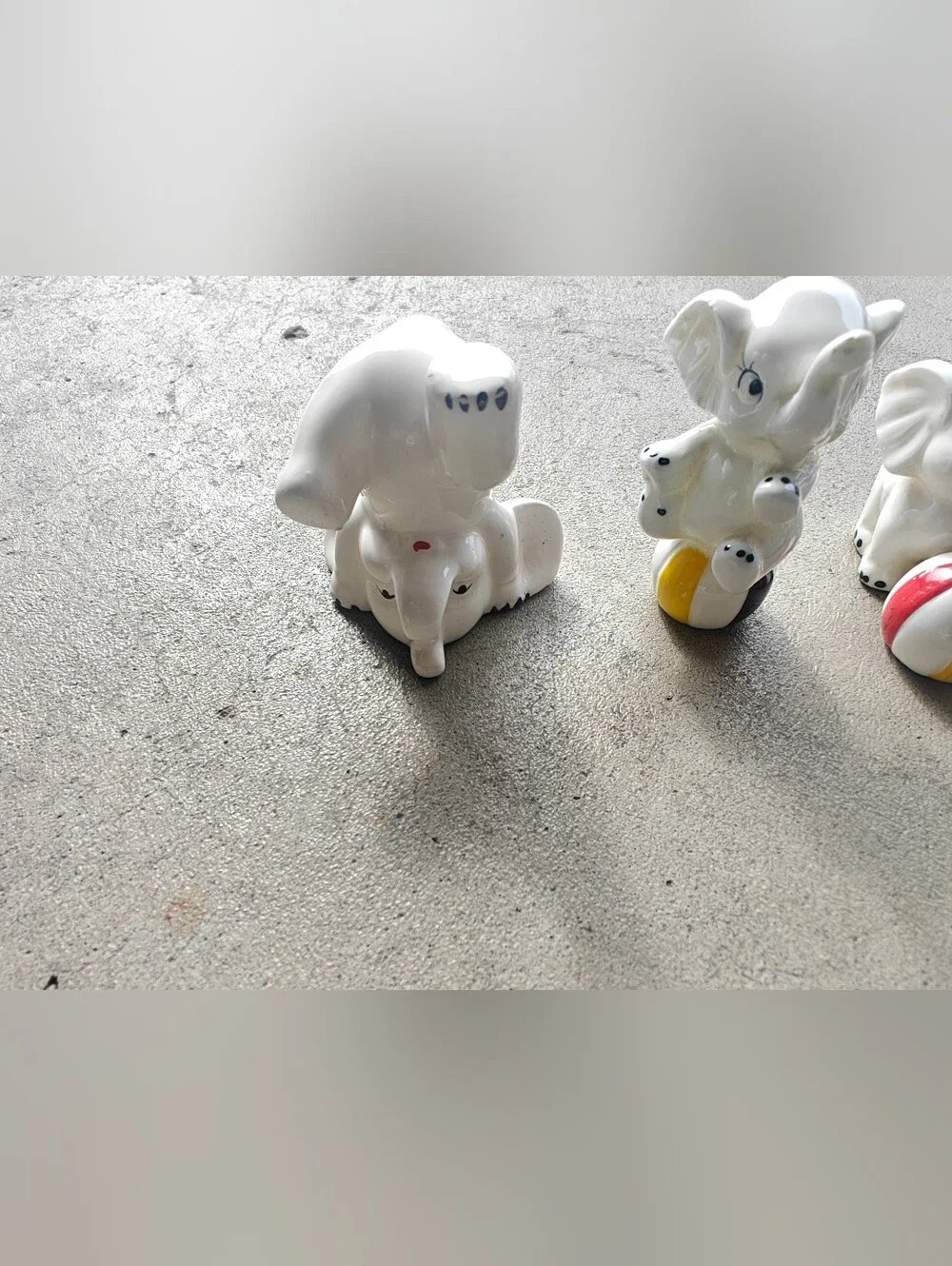 5 Vintage Brinns Circus Elephants Figurines Bone China Ball Trunks-Up Good Luck